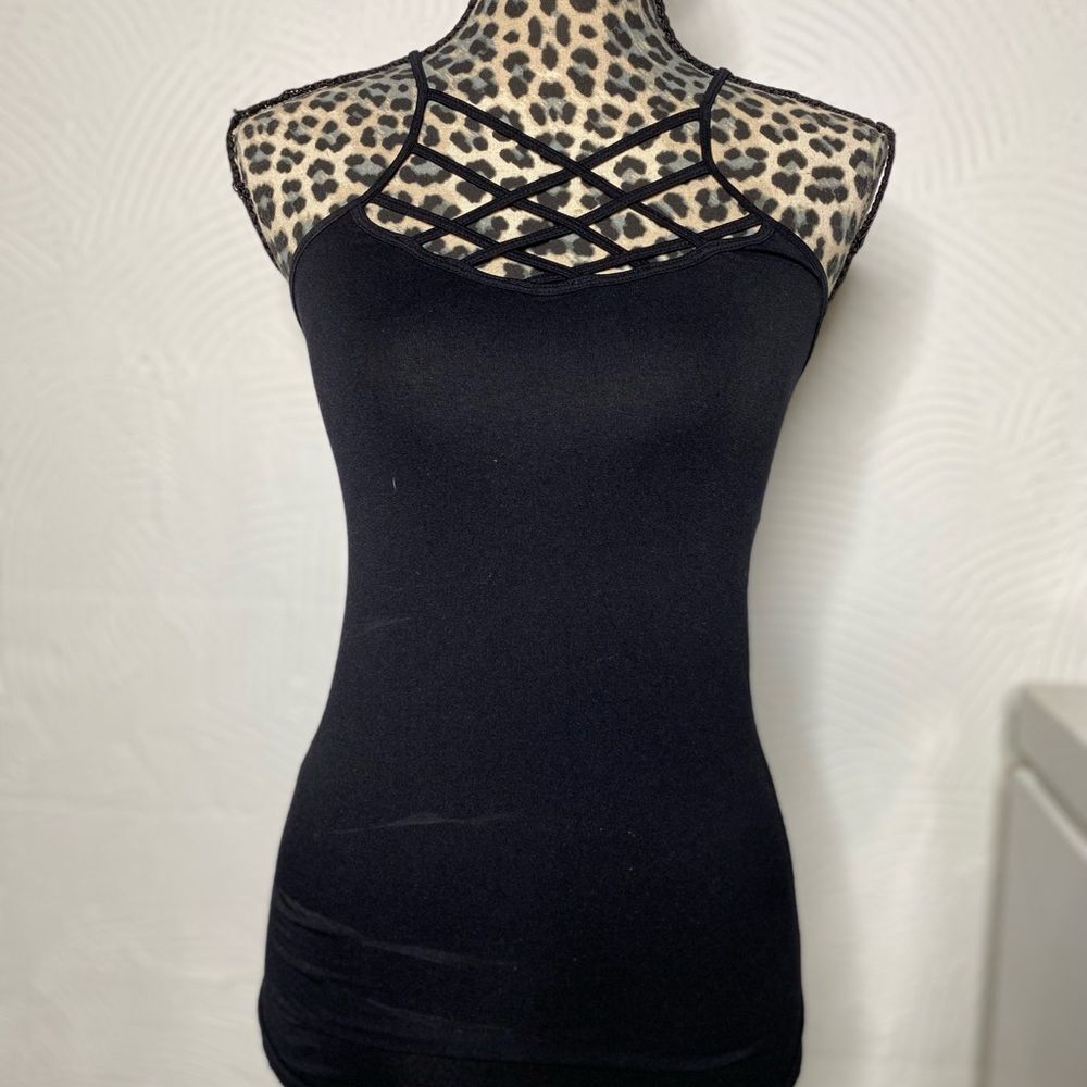 Chic Black Women's Camisole with Crisscross Neckline